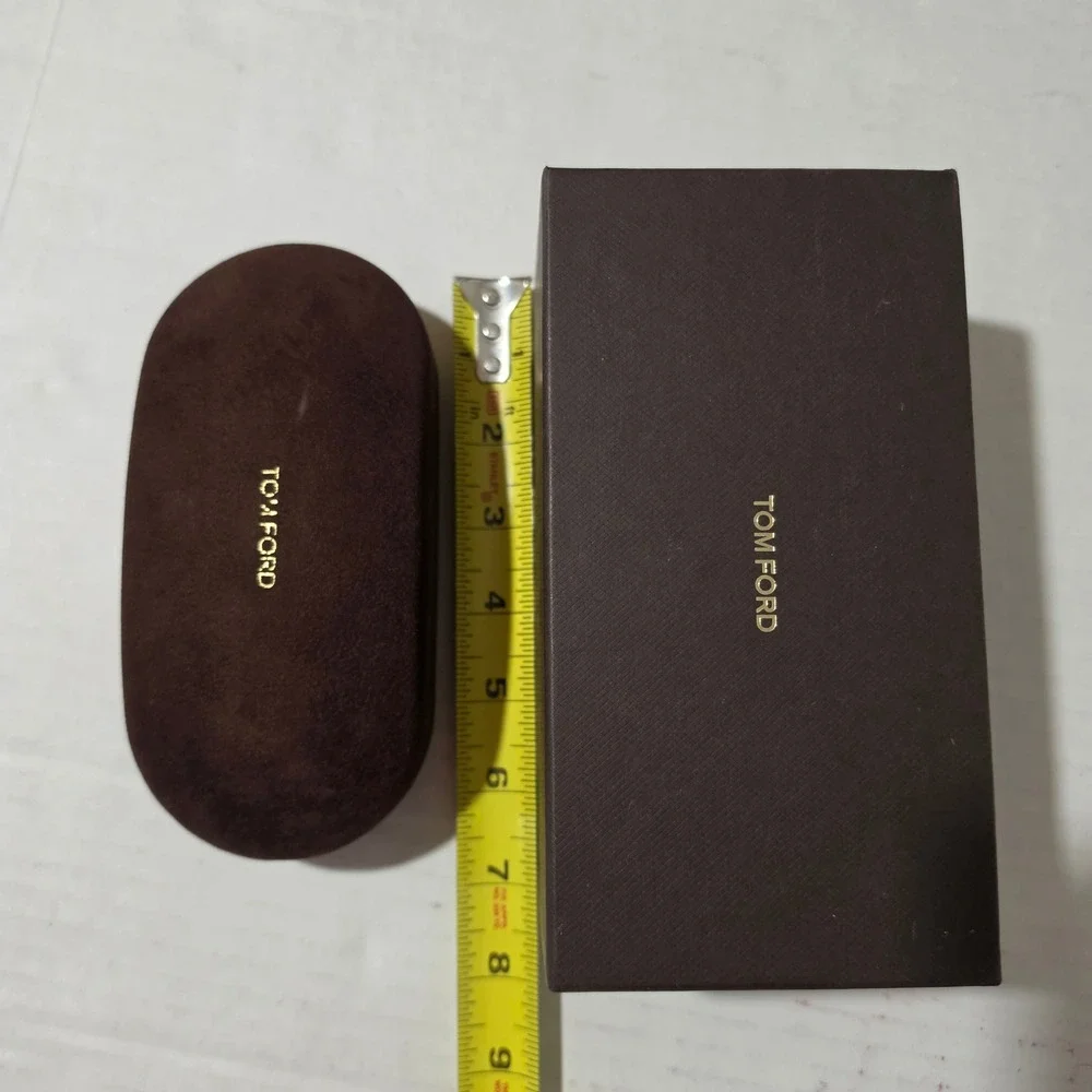 Tom Ford Brown Velvet Sunglass Case and Textured Outer Box Set Logo Gold Tone